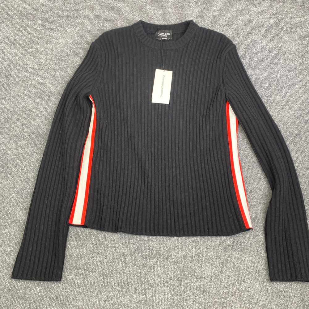 Calvin Klein 205W39NYC Ribbed Side Stripe Sweater Black Red White 83WKTD01 S